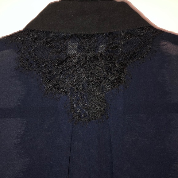 Warehouse Navy Blue Lace Panel Button Down Shirt - Picture 5 of 8